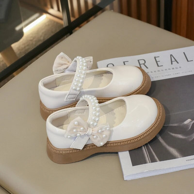 Mekane, jednostavne, s okruglim prstima, 2023. Nove mekane plitke kožne cipele za djevojčice za svadbene revije Jednostavne neklizajuće dječje cipele Sjajne slatke