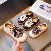 2023. gada mīkstas, retro stila bērnu apavi Meiteņu, dobu mežģīņu krāsu saskaņošanas unikāli plakani, sekli klaipi Princese Daudzpusīgi bērnu ikdienas apavi