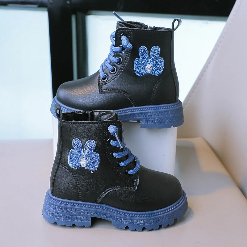 Jauni pavasara un rudens korejiešu stila princešu bērnu ādas zābaki 2023. gada modes daudzpusīgi, meiteņu zābaki, izšuvumi, bērnu ikdienišķi