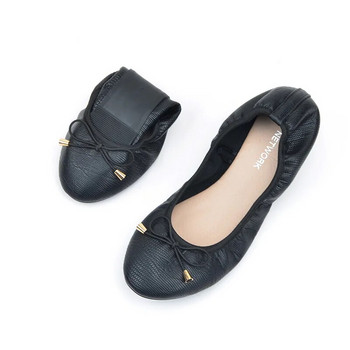 Лято Есен 2023 Дамски обувки с яйчени рула Ежедневни дамски обувки с мека долна част Чист цвят PU кожа Дизайнерски дамски обувки с бантик 100