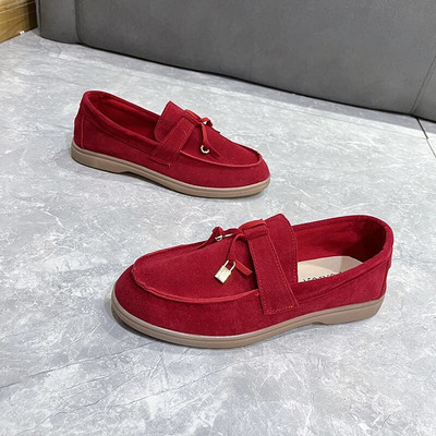 2022. gada liela izmēra zamšādas plakanie, ērta, apaļa purngala metāla slēdzene Dekoratīvi ikdienas apavi Klasiski viegli, ērti svārki