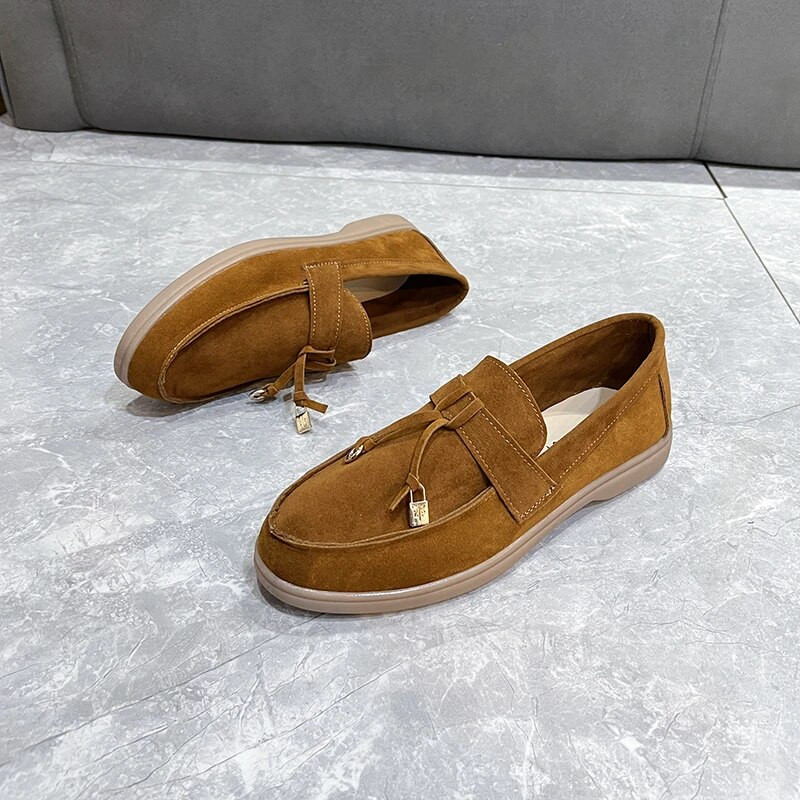 2022. gada liela izmēra zamšādas plakanie, ērta, apaļa purngala metāla slēdzene Dekoratīvi ikdienas apavi Klasiski viegli, ērti svārki