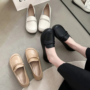Нови дамски мокасини Черни кожени обувки с приплъзване Дамски равни обувки Бели маратонки Ежедневни обувки Пролет Есен Дамски обувки тип лодка 1563N