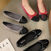 Nauji moteriški baleto batai, juodi valtiniai batai, languotas kostiumas, tvido plokščias moteriškas lankas ant Zapatos Mujer pavasario ruduo 1616N