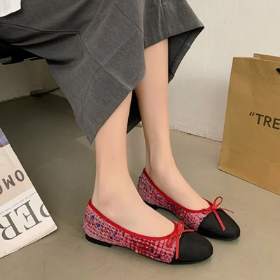 Nauji moteriški baleto batai, juodi valtiniai batai, languotas kostiumas, tvido plokščias moteriškas lankas ant Zapatos Mujer pavasario ruduo 1616N