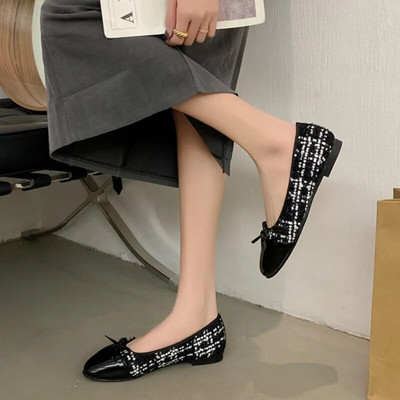 Nauji moteriški baleto batai, juodi valtiniai batai, languotas kostiumas, tvido plokščias moteriškas lankas ant Zapatos Mujer pavasario ruduo 1616N