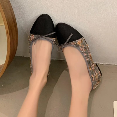 Nauji moteriški baleto batai, juodi valtiniai batai, languotas kostiumas, tvido plokščias moteriškas lankas ant Zapatos Mujer pavasario ruduo 1616N