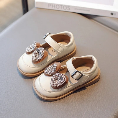 2023 m. naujas pavasaris, odiniai mergaičių batai su apvaliais pirštais, kabliukais ir kilpomis Minkšti kabliukai vaikams Madingi laisvalaikio batai Drop Shipping Bow