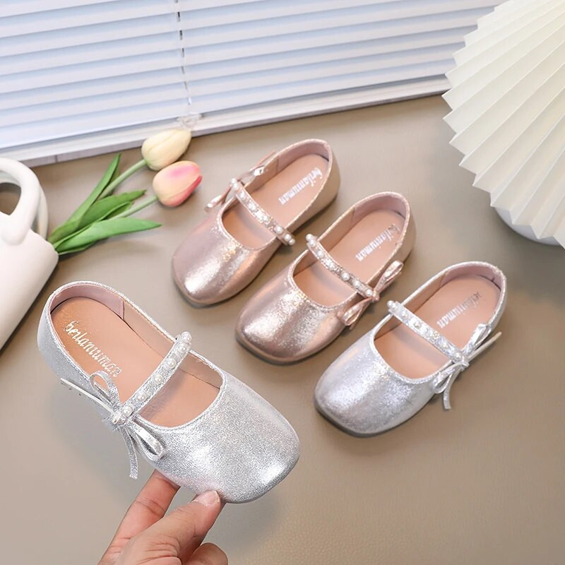 2023. aasta uued pehmed printsessikingad Hõbedased lastemood Mary Janes pidulikeks pulmaetendusteks Mitmekülgne vibu, laste jalatsid, tüdrukud, pärlid