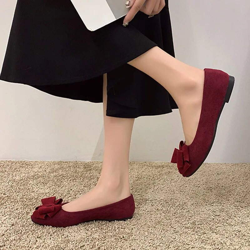 Cipők női íj Női lapos, zsugorított, sekély szájú hegyes lapos cipők női tavaszi nyár koreai stílusú női cipők