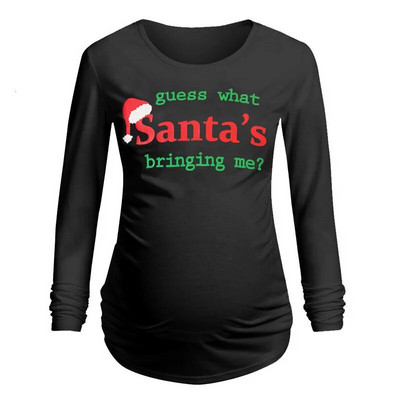 Topi grūtniecēm Tkrekls Sievietēm Ziemassvētku vecīša apdruka Grūtnieču drēbes Ziemassvētku grūtniecības krekls Apģērbs Ropa Mātes Embarazada