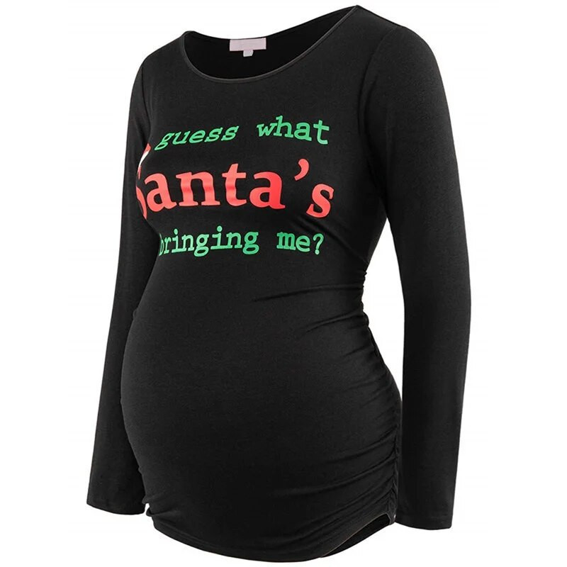 Topi grūtniecēm Tkrekls Sievietēm Ziemassvētku vecīša apdruka Grūtnieču drēbes Ziemassvētku grūtniecības krekls Apģērbs Ropa Mātes Embarazada