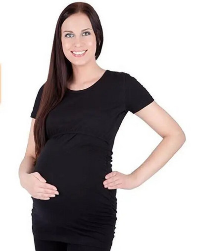 Grūtnieču T-krekls drēbes vasaras un rudens īsām piedurknēm vienkrāsaini barošanas topi zīdīšanas krekls grūtnieču drēbes XL