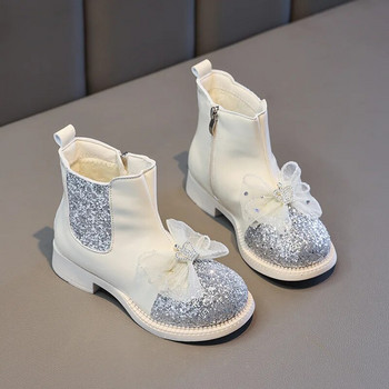 Παιδικά παπούτσια μόδας για κορίτσια φθινόπωρο/χειμώνας 2023 Μπότα με μαλακή σόλα Princess Trend Αντιολισθητική Μπότα με δύο βαμβακερές δερμάτινες μπότες Φιόγκος μπότα αστράγαλο Botas