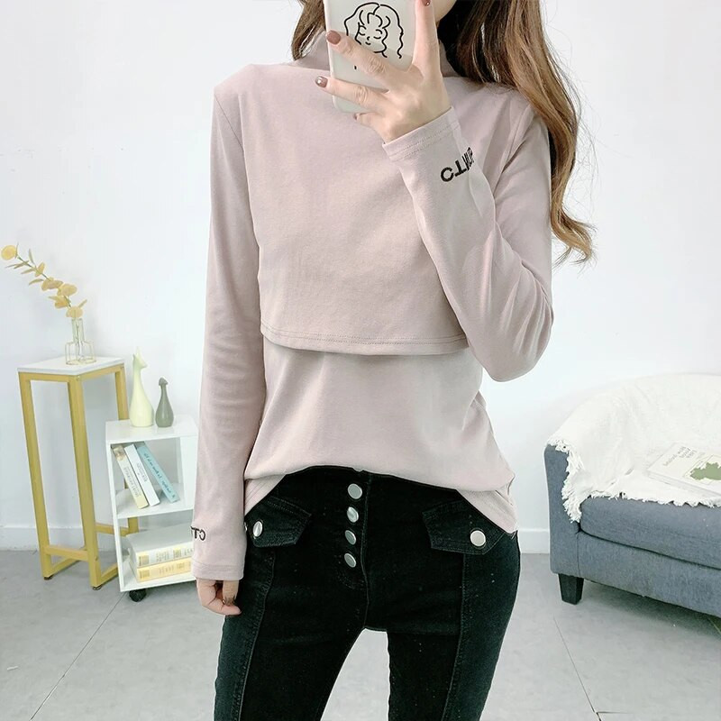 Tavaszi őszi kismama ápolóruhák hosszú ujjú betűk hímzés garbó terhes női szoptatás felsők szoptatás