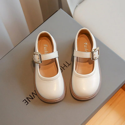 2023. g. Jaunas meiteņu ādas apavi sekli, daudzpusīgi, mīksti, pavasarīgi eleganti princešu apavi, vienkārši neslīdoši, bērni, kurpes ar apaļu purngalu sprādze