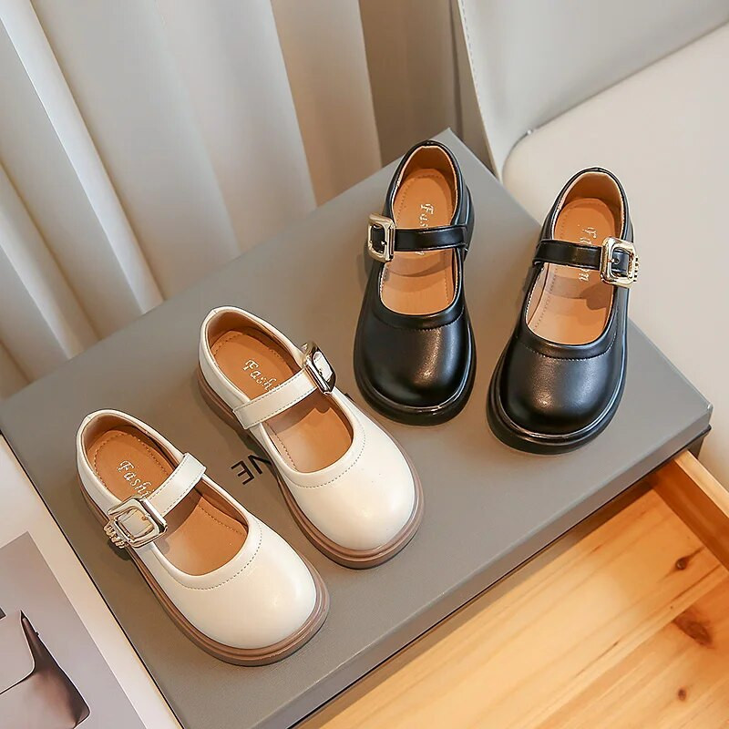 2023. g. Jaunas meiteņu ādas apavi sekli, daudzpusīgi, mīksti, pavasarīgi eleganti princešu apavi, vienkārši neslīdoši, bērni, kurpes ar apaļu purngalu sprādze