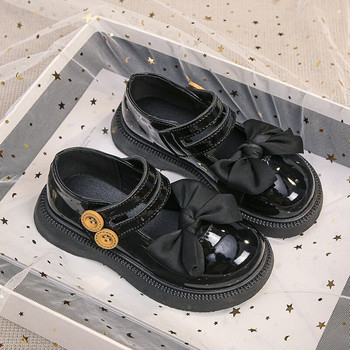 2023 Νέα ανοιξιάτικα φθινοπωρινά δερμάτινα παπούτσια για κορίτσια για ομοιόμορφα απλά αντιολισθητικά χαριτωμένα παπιγιόν με γάντζο και βρόχο ρηχά παιδικά καθημερινά παπούτσια απλά