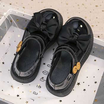 2023 Νέα ανοιξιάτικα φθινοπωρινά δερμάτινα παπούτσια για κορίτσια για ομοιόμορφα απλά αντιολισθητικά χαριτωμένα παπιγιόν με γάντζο και βρόχο ρηχά παιδικά καθημερινά παπούτσια απλά