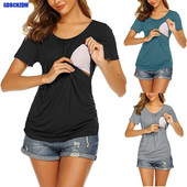 Moteriški nėščiosioms ir nėščiosioms skirti drabužiai žindymo marškinėliai žindymo marškinėliai Nėštumo nėštumo ir gimdymo marškinėliai Soild Color Vasariniai marškinėliai