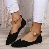 Naiste Lamedad Suure pärliga pahkluu rihmaga kingad terava varbaga Ballett Lamedad paadikingad Faux seemisnahast naiste kingad Zapatos Mujer, suur suurus 9584N