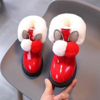 Ботуши за момичета Лачени ботуши за сняг на принцеса Плюшени удебелени детски памучни обувки Зимни топли детски обувки Неплъзгащи се ботуши