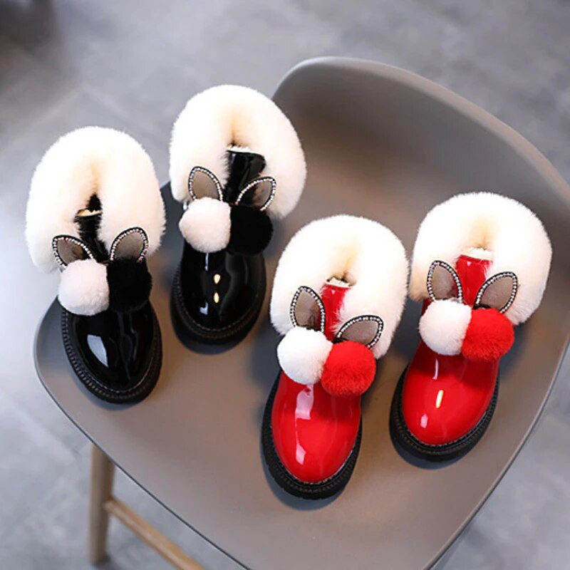 Meiteņu zābaki lakādas princeses sniega zābaki plīša biezi bērnu kokvilnas apavi Ziemas silti bērnu apavi Neslīdoši puszābaki