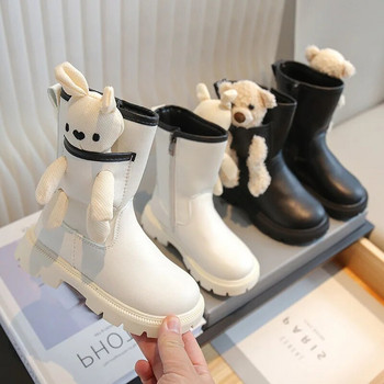 Πλατφόρμα κοριτσίστικη μπότα 2023 Δερμάτινη μπότα μόδας φθινοπώρου/χειμώνα CUHK Παιδικό παπούτσι με κουνέλι για κοριτσάκι CUHK μονό μποτάκι