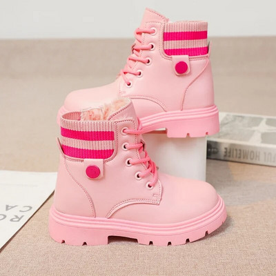 Gyerekcsizmák Rózsaszín Lányok Zoknis csizmák Sokoldalú oldalsó cipzáras Gyerek divat Alkalmi Princess Rövid csizmák Csúszásmentes 2023 Új pamut PU
