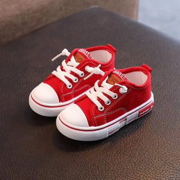 2022 Пролет Нови детски платнени обувки за момчета Едноцветни червени светли училищни ежедневни обувки Момичета Нехлъзгащи се модни детски унисекс маратонки