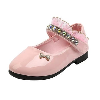 Girls Princess Shoes 2023 Fashion Rhinestone Soft Sole Παιδικά δερμάτινα παπούτσια Baby Performance Παπούτσια Flats for Wedding Chic