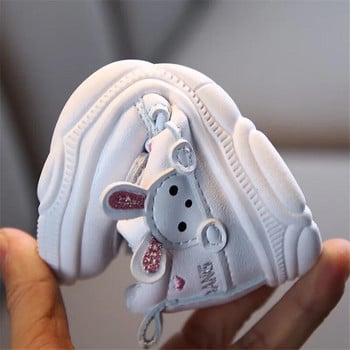 Бели ежедневни маратонки за момиче Дишащи бебешки детски ежедневни обувки Модни детски маратонки със зайчета Размер 21-30