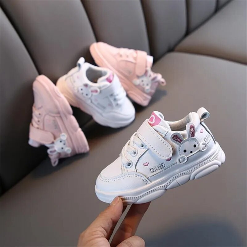 Baltas ikdienas kedas meitenēm, elpojošas zīdaiņu bērnu ikdienas apavi Modes bērnu čības bērniem, zaķu čības 21-30 izmērs