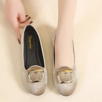 2023 Lady Ballet Flat παπούτσια Γυναικεία Flat Heel Παπούτσια Square Head Flock Δερμάτινη μεταλλική διακόσμηση Slip Lolita Shoes Flats