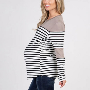 Βαμβακερά ρούχα εγκυμοσύνης Μακρυμάνικο μπλουζάκι Μπλούζα Άνοιξη Φθινόπωρο Έγκυες Ριγέ Μπλούζες Πουκάμισο Εγκυμοσύνης Ρούχα σε συν μέγεθος