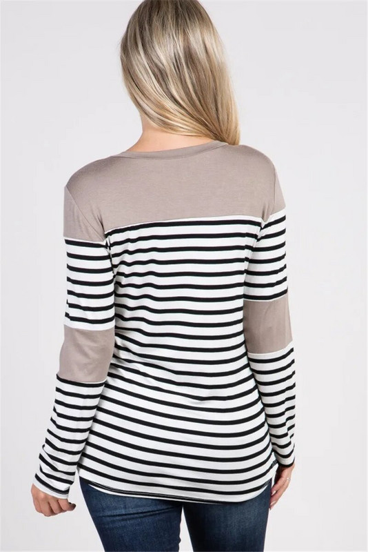 Kokvilnas drēbes grūtniecēm ar garām piedurknēm T-kreklu blūze pavasara rudens grūtniecēm svītraini topi krekls grūtniecēm Lielizmēra apģērbs