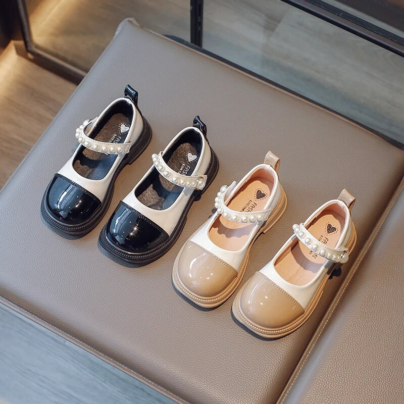 Bērnu meiteņu seklie svārki Krāsu saskaņošana unikāls korejiešu stils Daudzpusīgi mīkstas princešu ādas apavi bērniem Eleganti glancēti PU