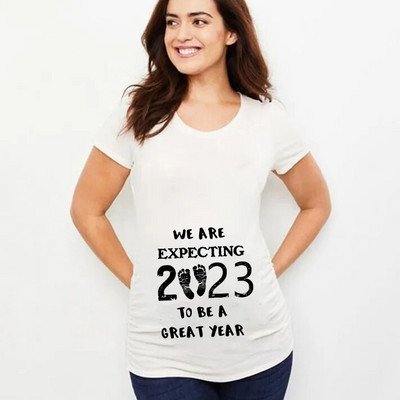 Nyári babafeltöltés 2023 betűs női kismama ruházat terhes rövid ujjú póló Vicces terhességi felső póló, nagy méretű XS-3XL