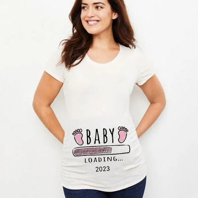 Nyári babafeltöltés 2023 betűs női kismama ruházat terhes rövid ujjú póló Vicces terhességi felső póló, nagy méretű XS-3XL