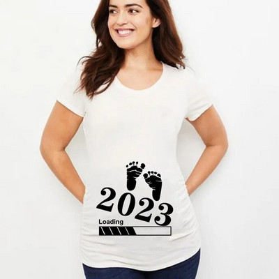 Nyári babafeltöltés 2023 betűs női kismama ruházat terhes rövid ujjú póló Vicces terhességi felső póló, nagy méretű XS-3XL