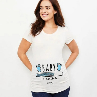 Nyári babafeltöltés 2023 betűs női kismama ruházat terhes rövid ujjú póló Vicces terhességi felső póló, nagy méretű XS-3XL