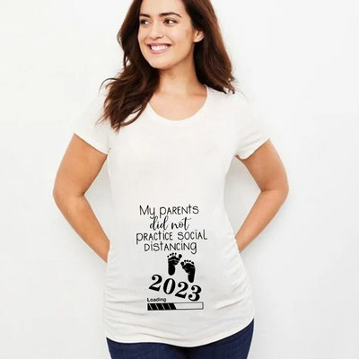 Nyári babafeltöltés 2023 betűs női kismama ruházat terhes rövid ujjú póló Vicces terhességi felső póló, nagy méretű XS-3XL