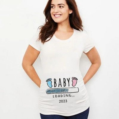 Nyári babafeltöltés 2023 betűs női kismama ruházat terhes rövid ujjú póló Vicces terhességi felső póló, nagy méretű XS-3XL