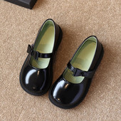 2023. gada melni uniformas skolas apavi meitenēm, ar āķi un cilpu apaļiem purngaliem, spīdīgi āķi un cilpiņas bērnu ādas apavi Universāli, mīksta PU