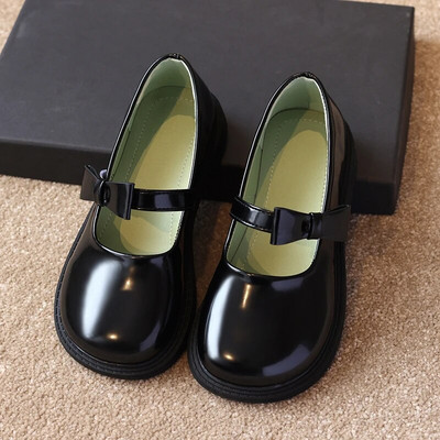 2023. gada melni uniformas skolas apavi meitenēm, ar āķi un cilpu apaļiem purngaliem, spīdīgi āķi un cilpiņas bērnu ādas apavi Universāli, mīksta PU