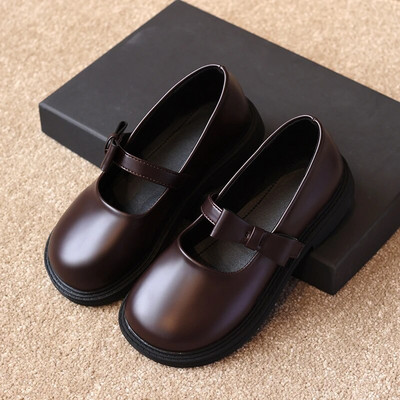 2023. gada melni uniformas skolas apavi meitenēm, ar āķi un cilpu apaļiem purngaliem, spīdīgi āķi un cilpiņas bērnu ādas apavi Universāli, mīksta PU