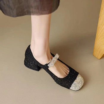 Νέα γυναικεία παπούτσια Mary Janes Bling Παπούτσια με χαμηλά τακούνια Φόρεμα Παπούτσια με παγιέτες υφασμάτινες αντλίες με φιόγκο Στολή Tweed Zapatos Mujer 1262N
