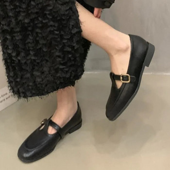T Strap Γυναικεία Παπούτσια Ράψιμο Δερμάτινα Παπούτσια Πόρπη Strap Flats Χαμηλά τακούνια Vintage Παπούτσια Mary Janes Zapatos Mujer Άνοιξη Φθινόπωρο 1598N