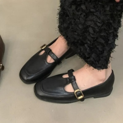T szíj Női Cipők Varrás Bőr Cipők Csat Szíj Lapos Alacsony Sarkú Vintage Mary Janes Cipők Zapatos Mujer Tavasz Ősz 1598N