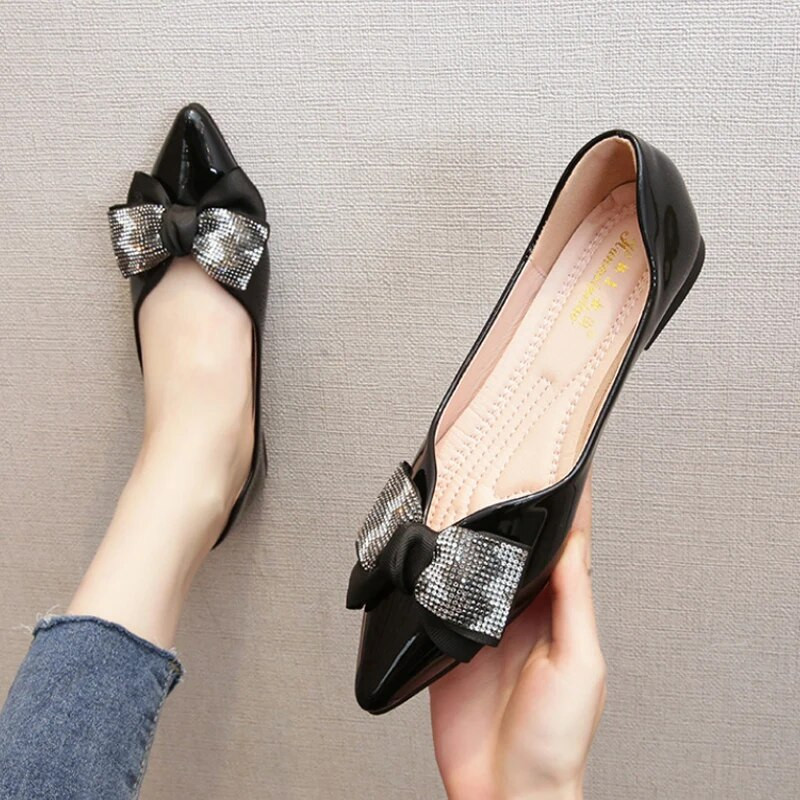 Női balerina lapos cipő Csokornyakkendő, sekély szájú csúszás női lapos női alkalmi lapos cipő Balett lapos zapatoe vc3093